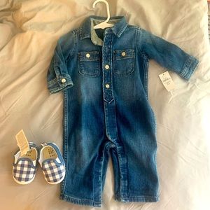 New Baby GAP Blue Denim One-Piece with Shoes Size 3-6 Months
